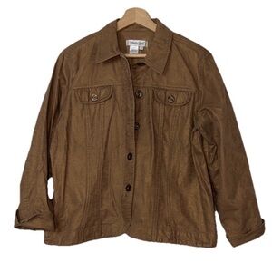 Coldwater Creek Tan & Gold Floral Jacquard Print Cotton Jacket Sz. PL